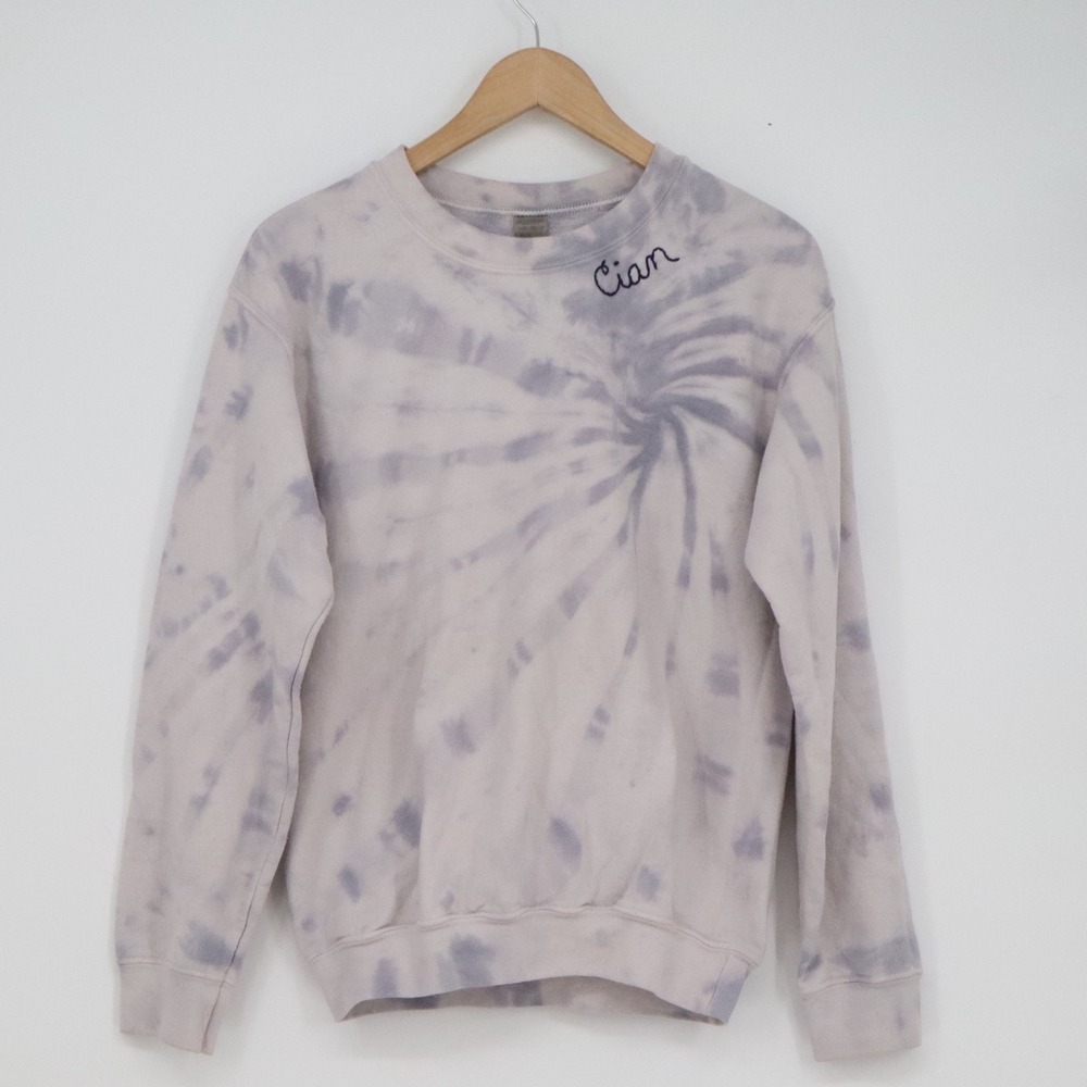Gildan Tie Dye Sweatshirt Small Purple Grey Embroidered Cian Crewneck Pullover